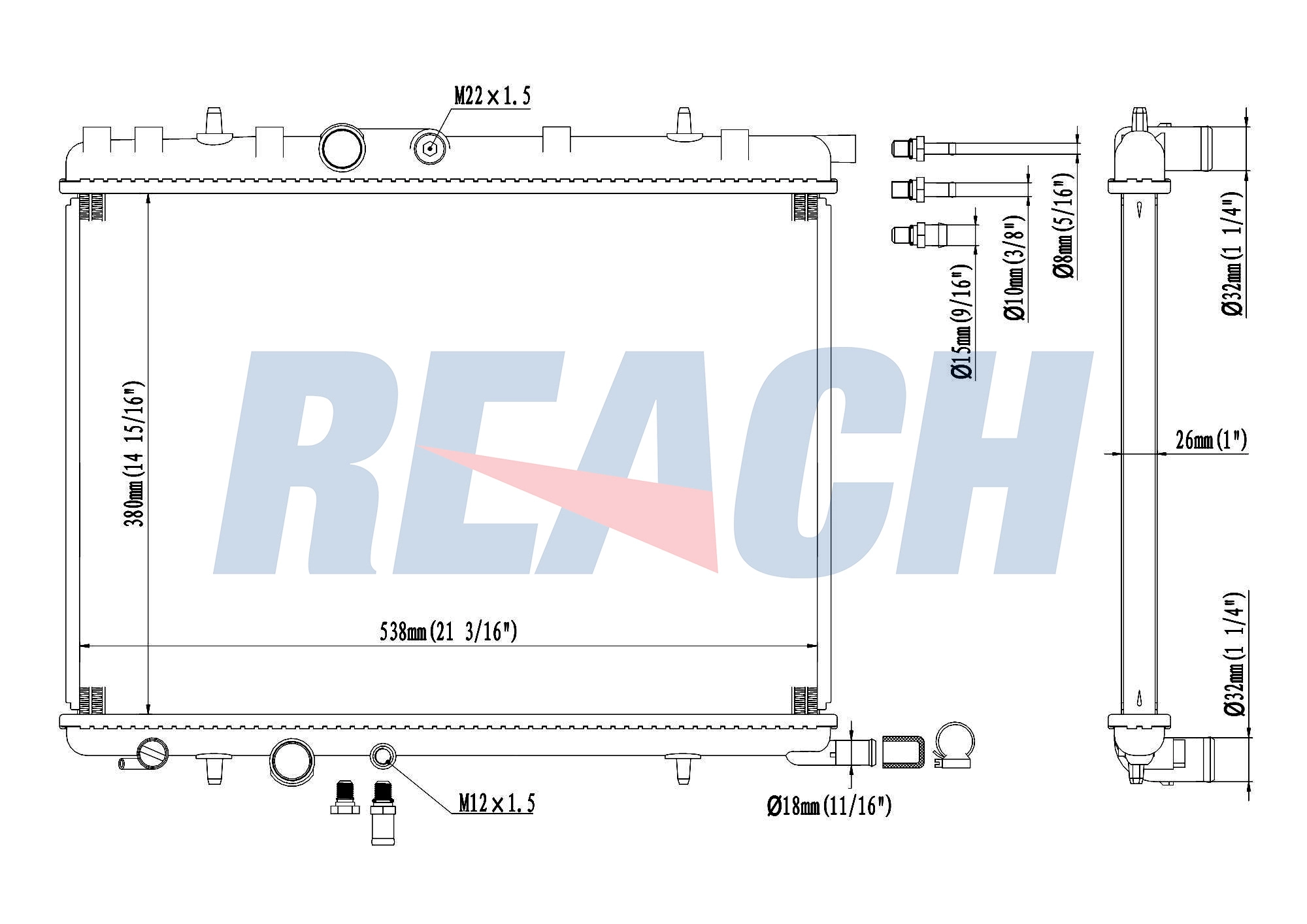 Радиатор системы охлаждения REACH 1.40.13464.126