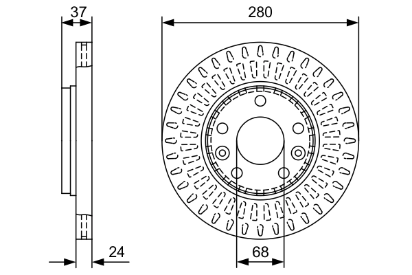 Диск тормозной перед. 280mm 5x1143 renault duster laguna iii scenic iii megane iii-iv BOSCH 0986479W70