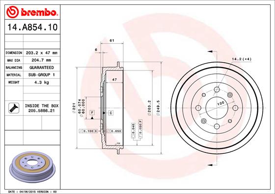 Тормозной барабан essential line BREMBO 14.A854.10