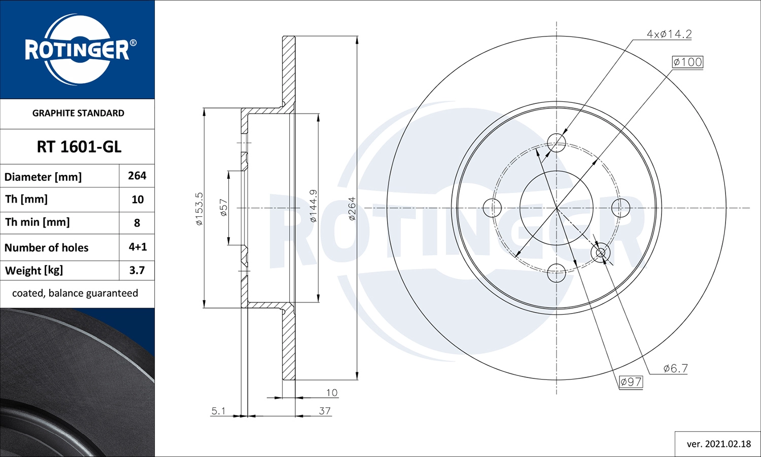 Тормозной диск graphite line ROTINGER RT 1601-GL