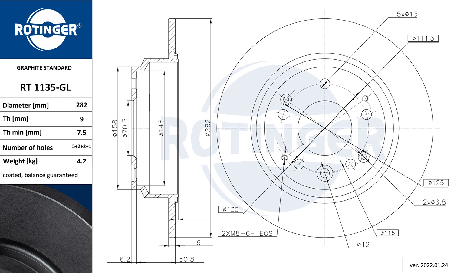 Тормозной диск graphite line ROTINGER RT 1135-GL
