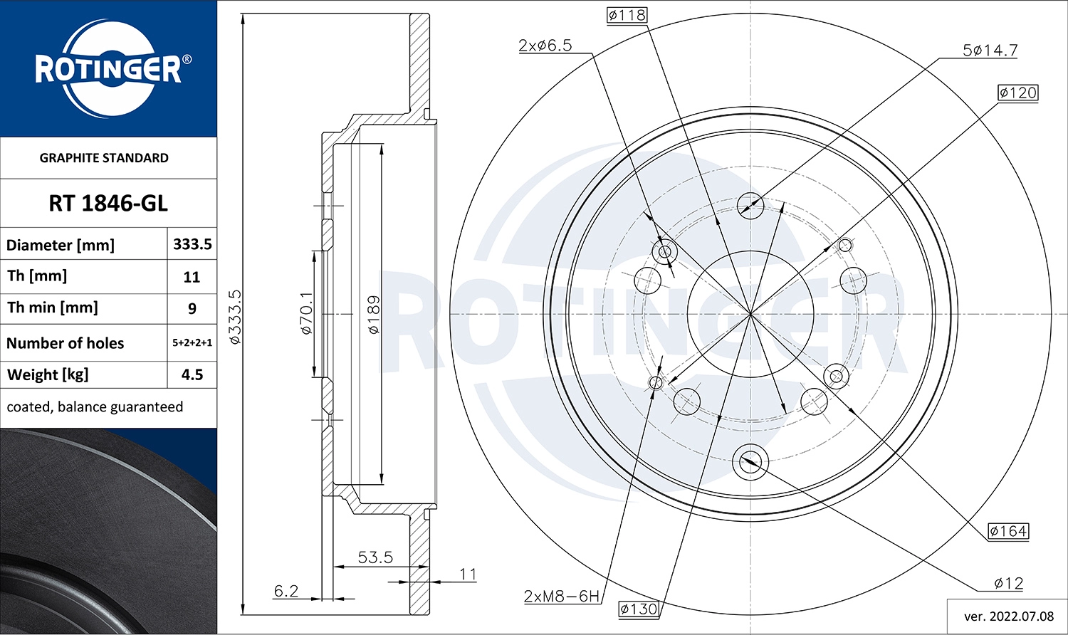 Тормозной диск graphite line ROTINGER RT 1846-GL