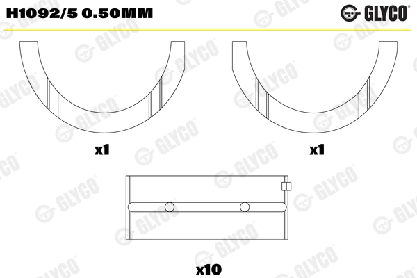 Подшипник коленвала GLYCO H1092/5 0.50mm