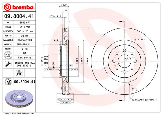 Тормозной диск prime line - uv coated BREMBO 09.8004.41