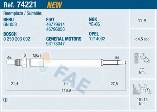 Свеча накаливания FAE 74221