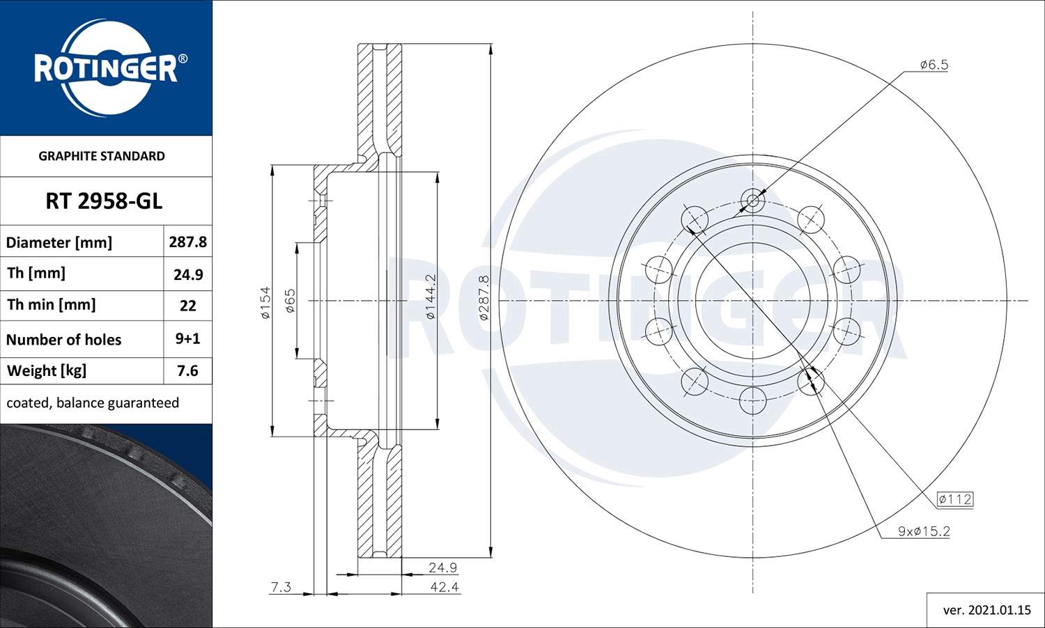 Тормозной диск graphite line ROTINGER RT 2958-GL