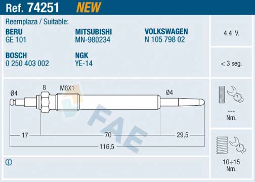Свеча накаливания FAE 74251
