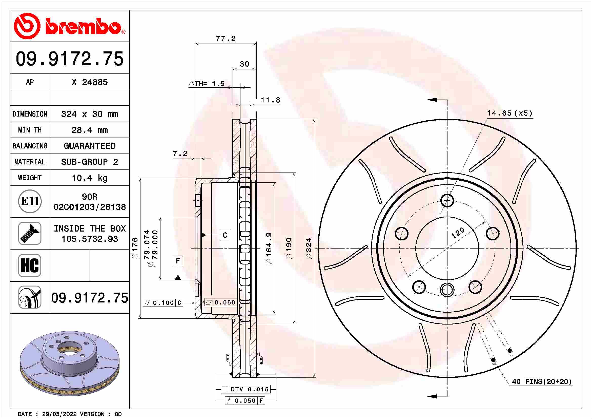 Тормозной диск xtra line - max BREMBO 09.9172.75
