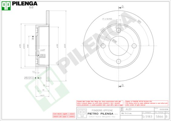 Тормозной диск PILENGA 5866