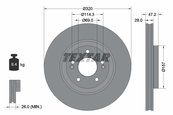 Тормозной диск pro TEXTAR 92306303