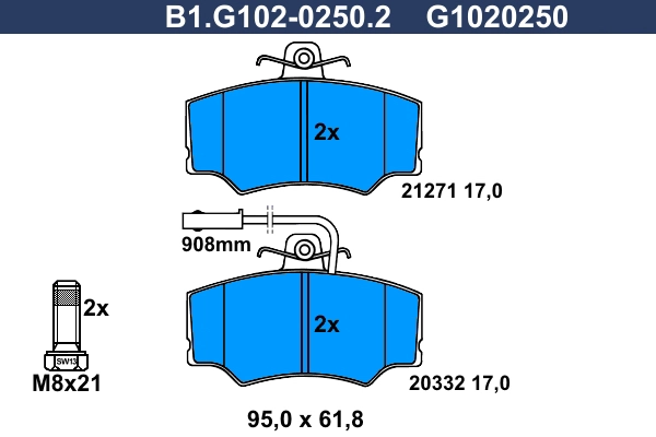 Комплект тормозных колодок дисковый тормоз GALFER B1.G102-0250.2
