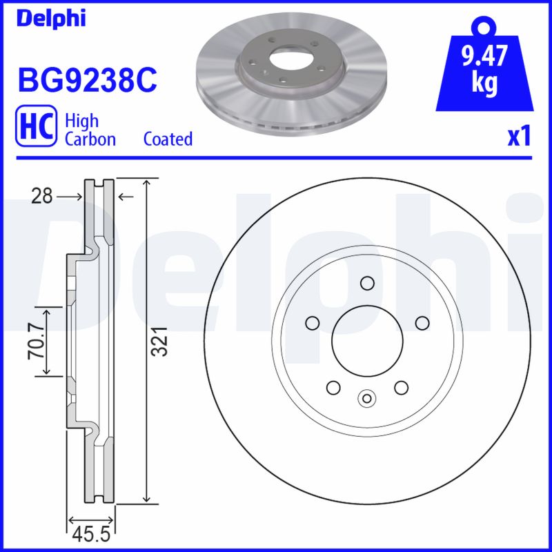 Тормозной диск DELPHI BG9238C