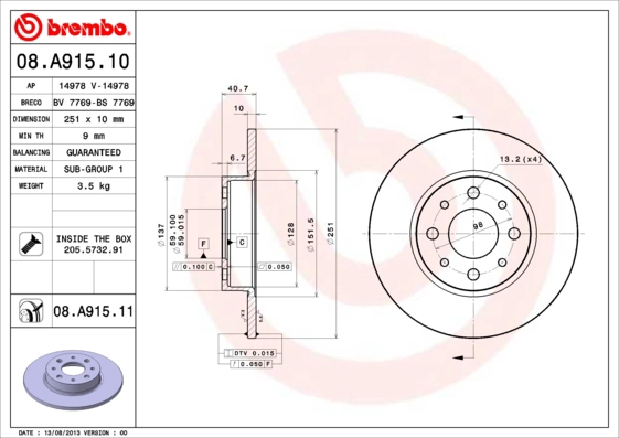 Тормозной диск coated disc line BRECO BV 7769