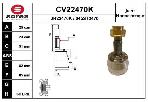 Шарнирный комплект приводной вал EAI CV22470K