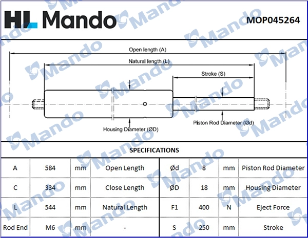 Газовая пружина крышка багажник MANDO MOP045264