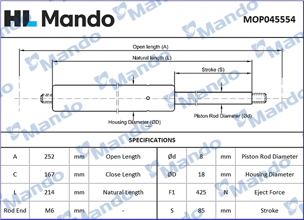 Газовая пружина крышка багажник MANDO MOP045554