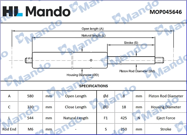 Газовая пружина крышка багажник MANDO MOP045646