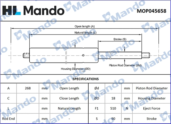 Газовая пружина крышка багажник MANDO MOP045658