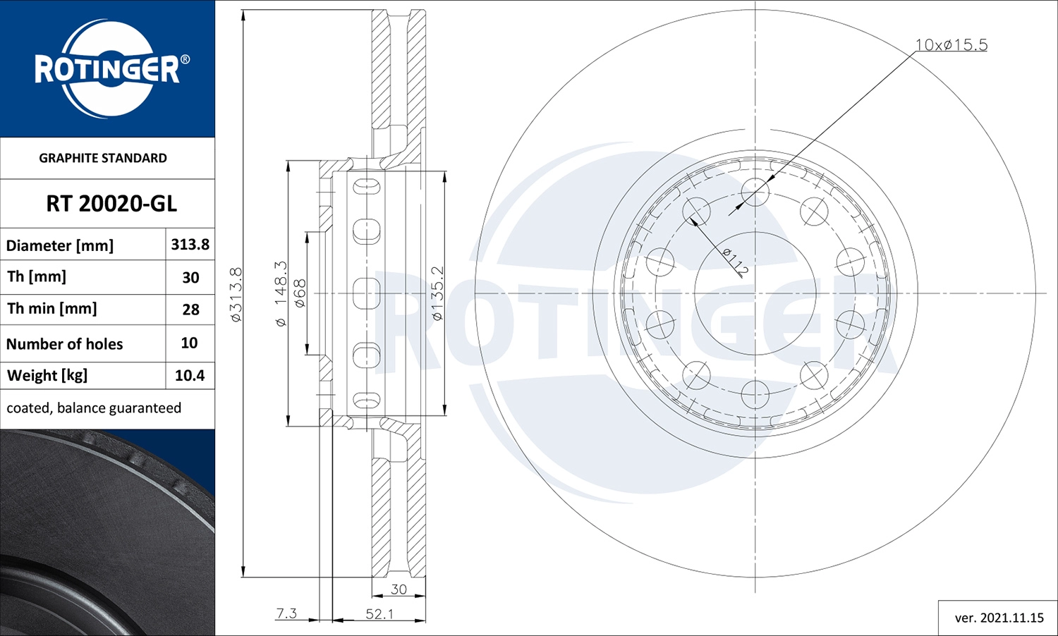 Тормозной диск graphite line ROTINGER RT 20020-GL