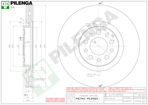 Тормозной диск PILENGA V056