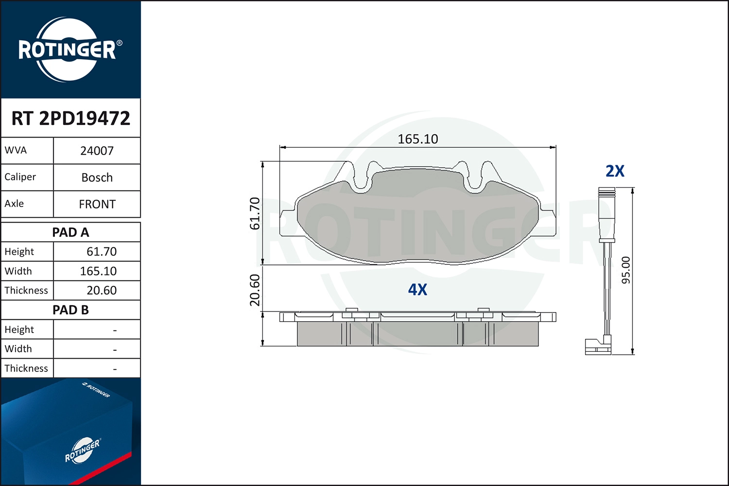Комплект тормозных колодок дисковый тормоз ROTINGER RT 2PD19472