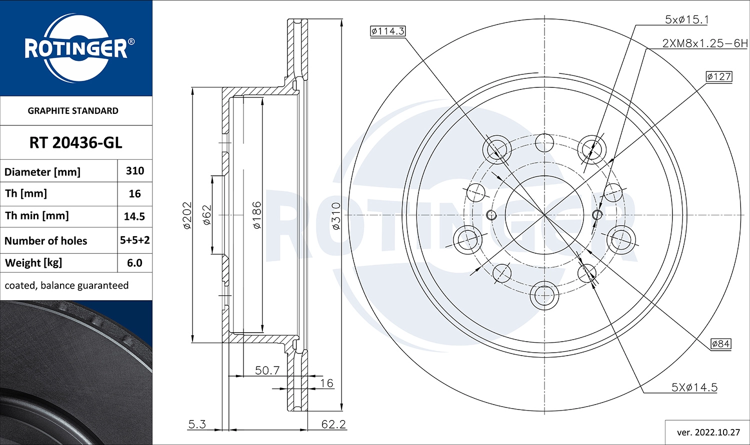 Тормозной диск graphite line ROTINGER RT 20436-GL
