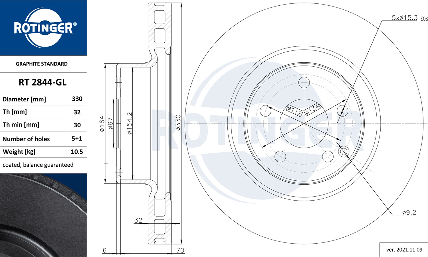 Тормозной диск graphite line ROTINGER RT 2844-GL