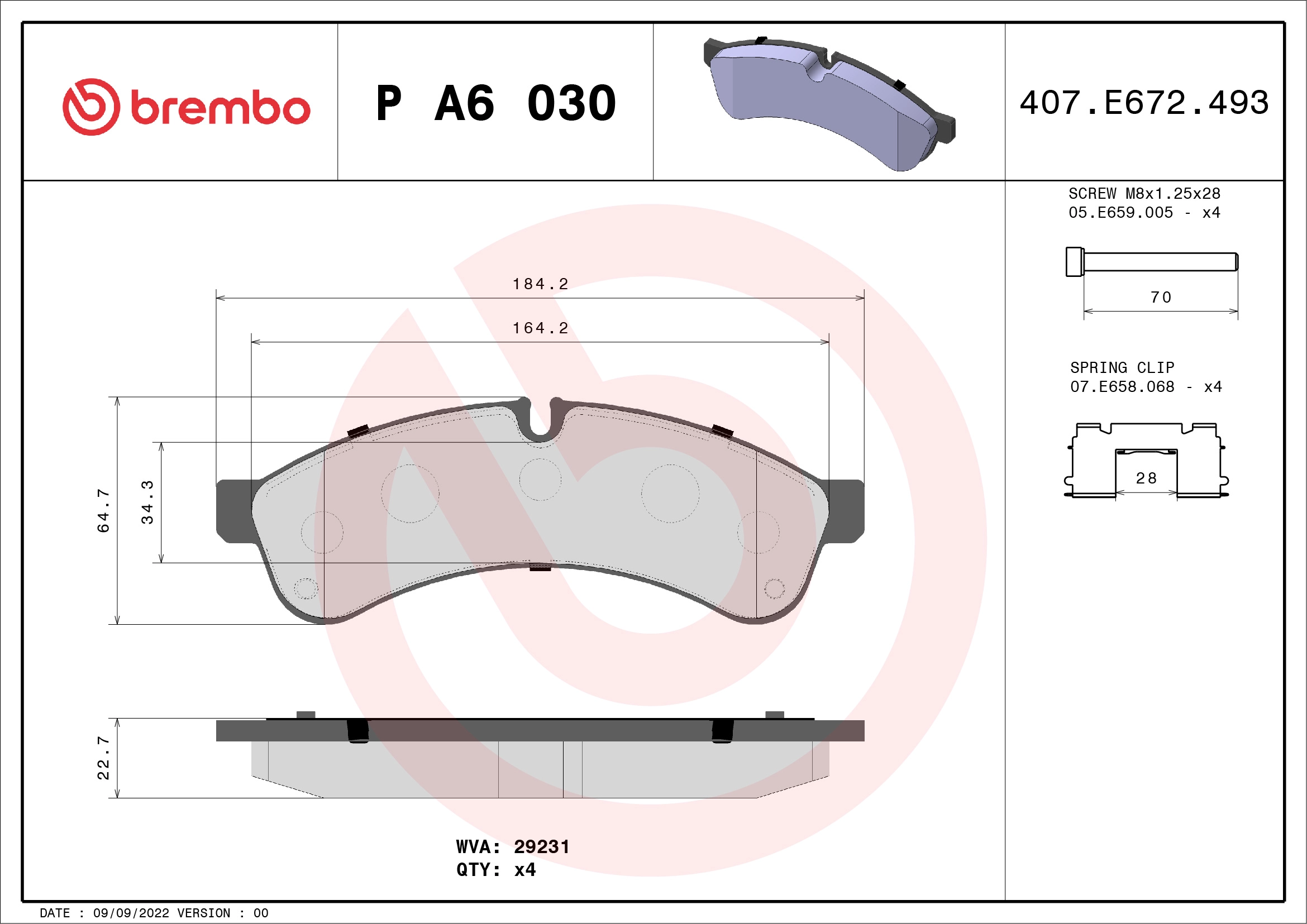 Комплект тормозных колодок дисковый тормоз prime line BREMBO P A6 030