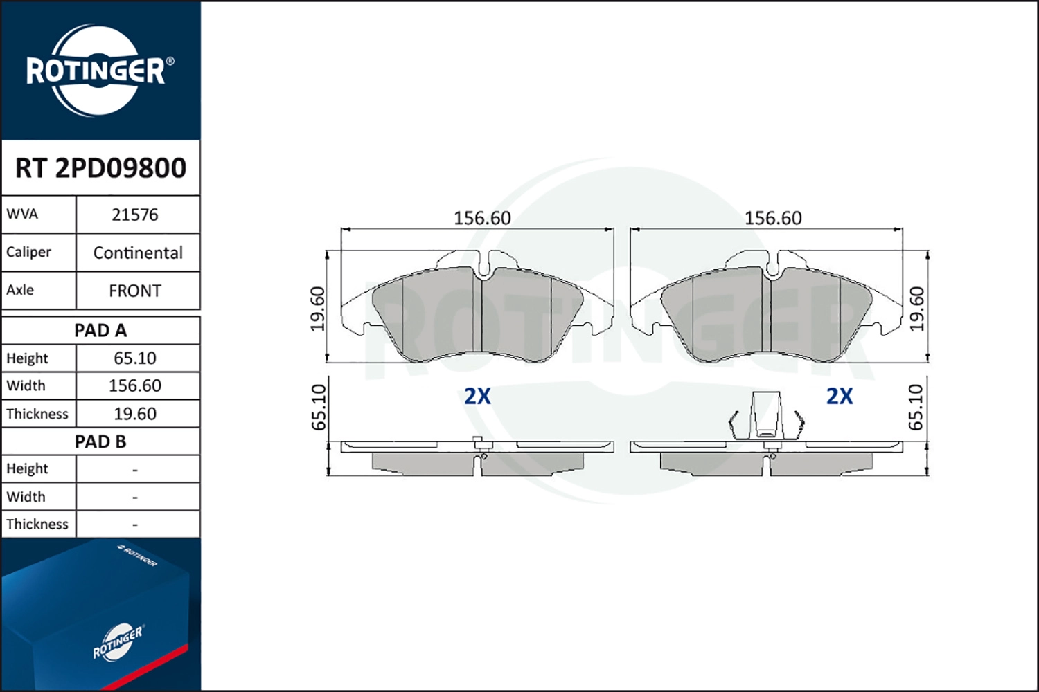 Комплект тормозных колодок дисковый тормоз ROTINGER RT 2PD09800