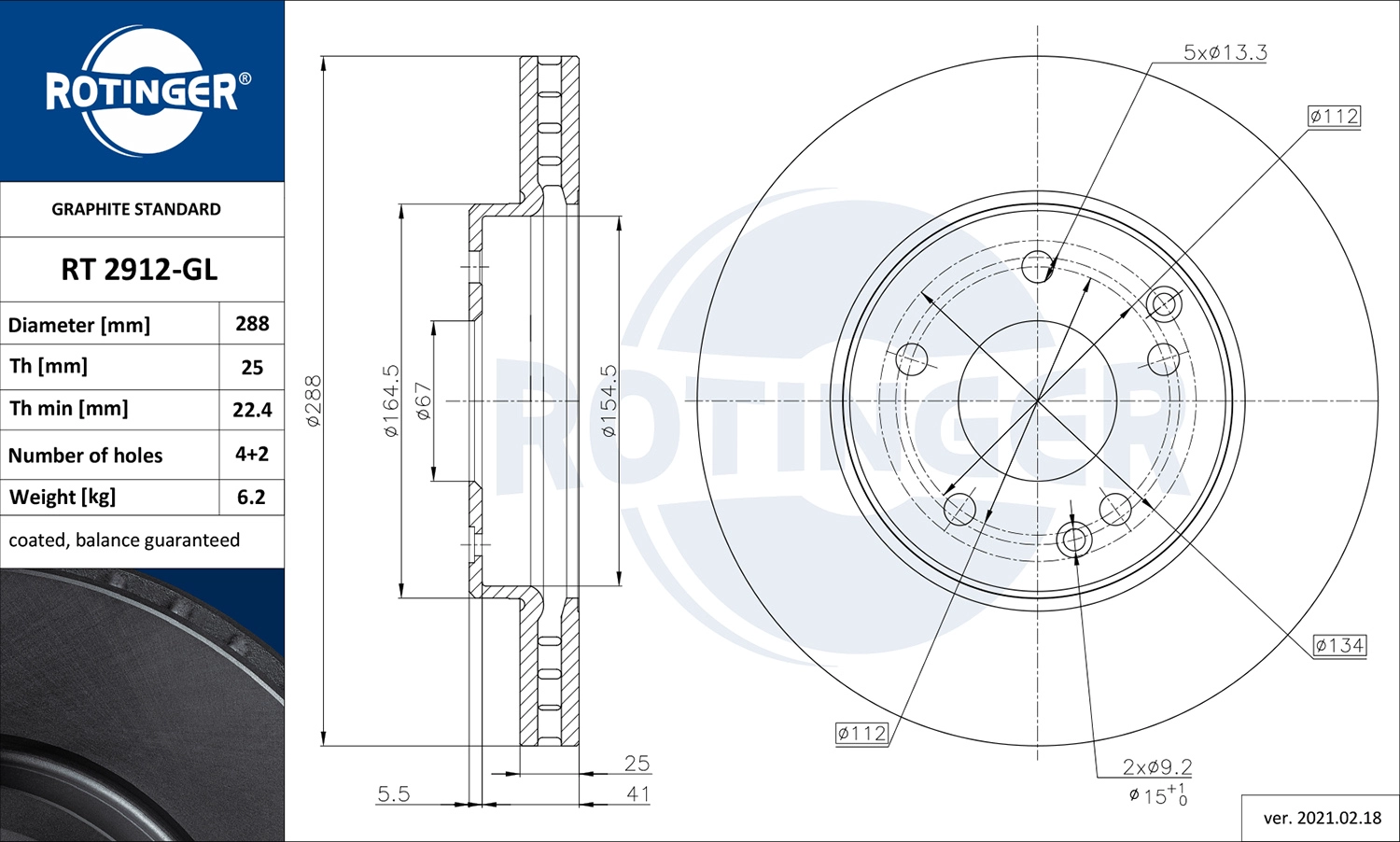 Тормозной диск graphite line ROTINGER RT 2912-GL