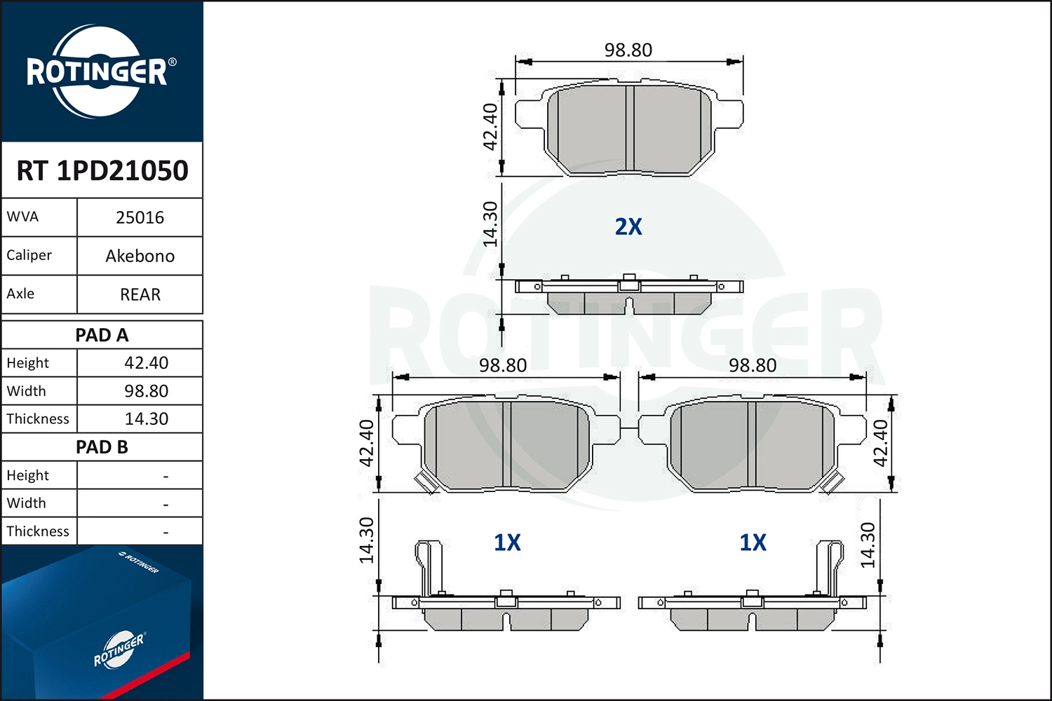Комплект тормозных колодок дисковый тормоз ROTINGER RT 1PD21050