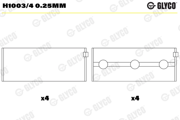 Подшипник коленвала GLYCO H1003/4 0.25MM