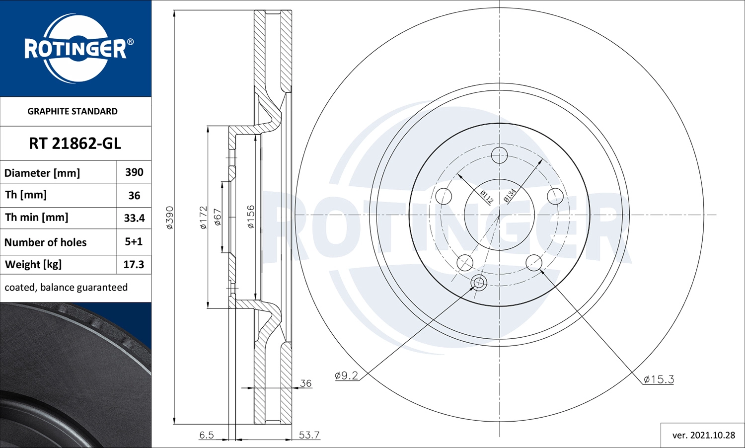 Тормозной диск graphite line ROTINGER RT 21862-GL