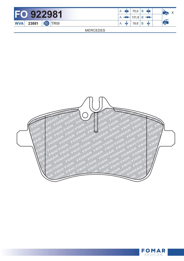 Комплект тормозных колодок дисковый тормоз FOMAR FRICTION FO 922981