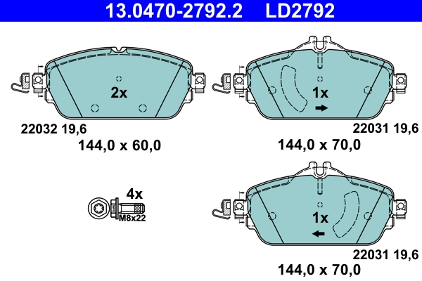 Комплект тормозных колодок дисковый тормоз ate ceramic ATE 13.0470-2792.2