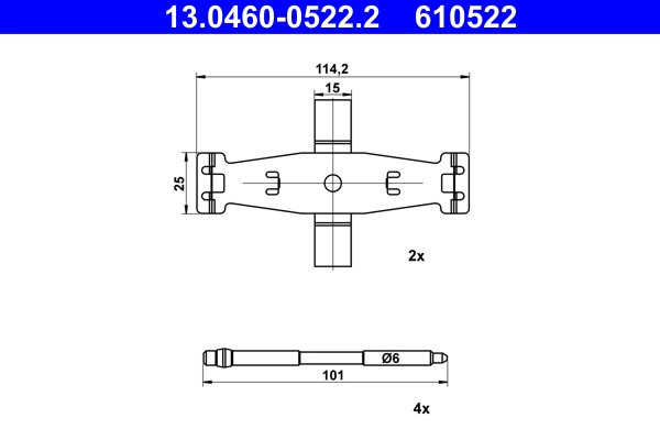 Комплектующие колодки дискового тормоза ATE 13.0460-0522.2
