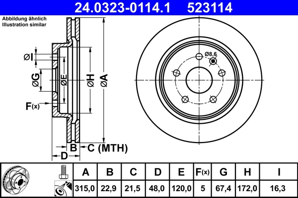 Тормозной диск powerdisc ATE 24.0323-0114.1