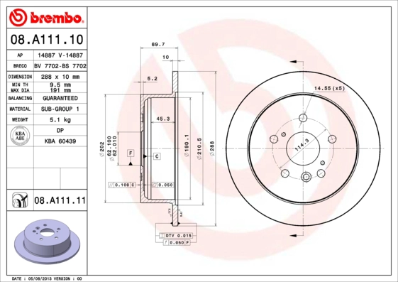 Тормозной диск prime line BREMBO 08.A111.10