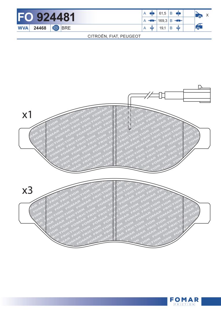Комплект тормозных колодок дисковый тормоз FOMAR FRICTION FO 924481