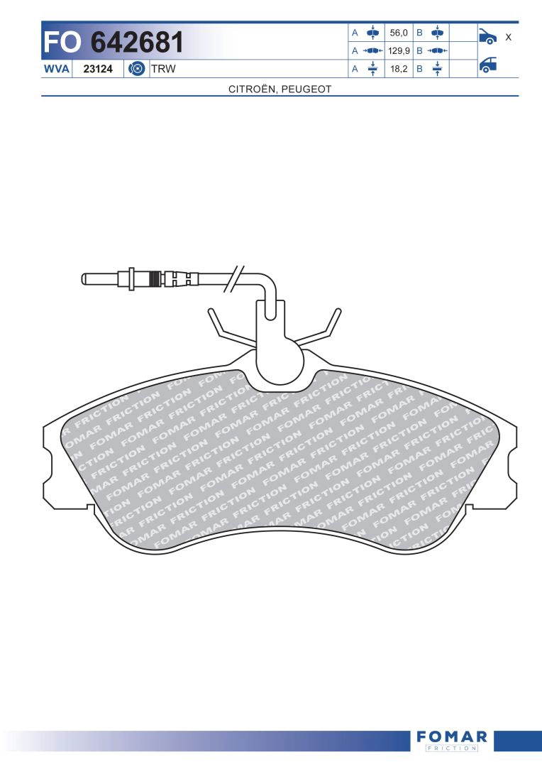 Комплект тормозных колодок дисковый тормоз FOMAR FRICTION FO 642681
