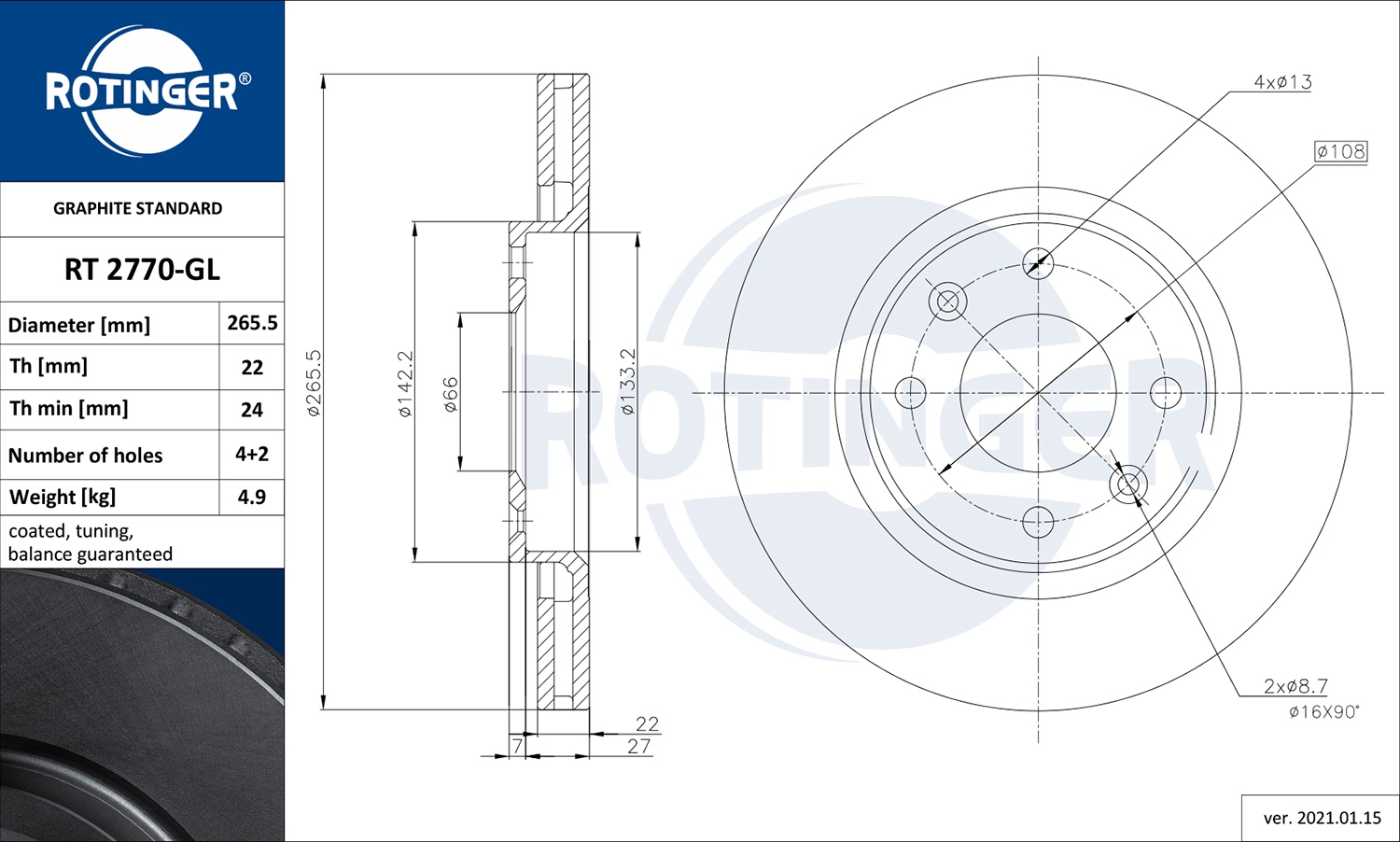 Тормозной диск graphite line ROTINGER RT 2770-GL