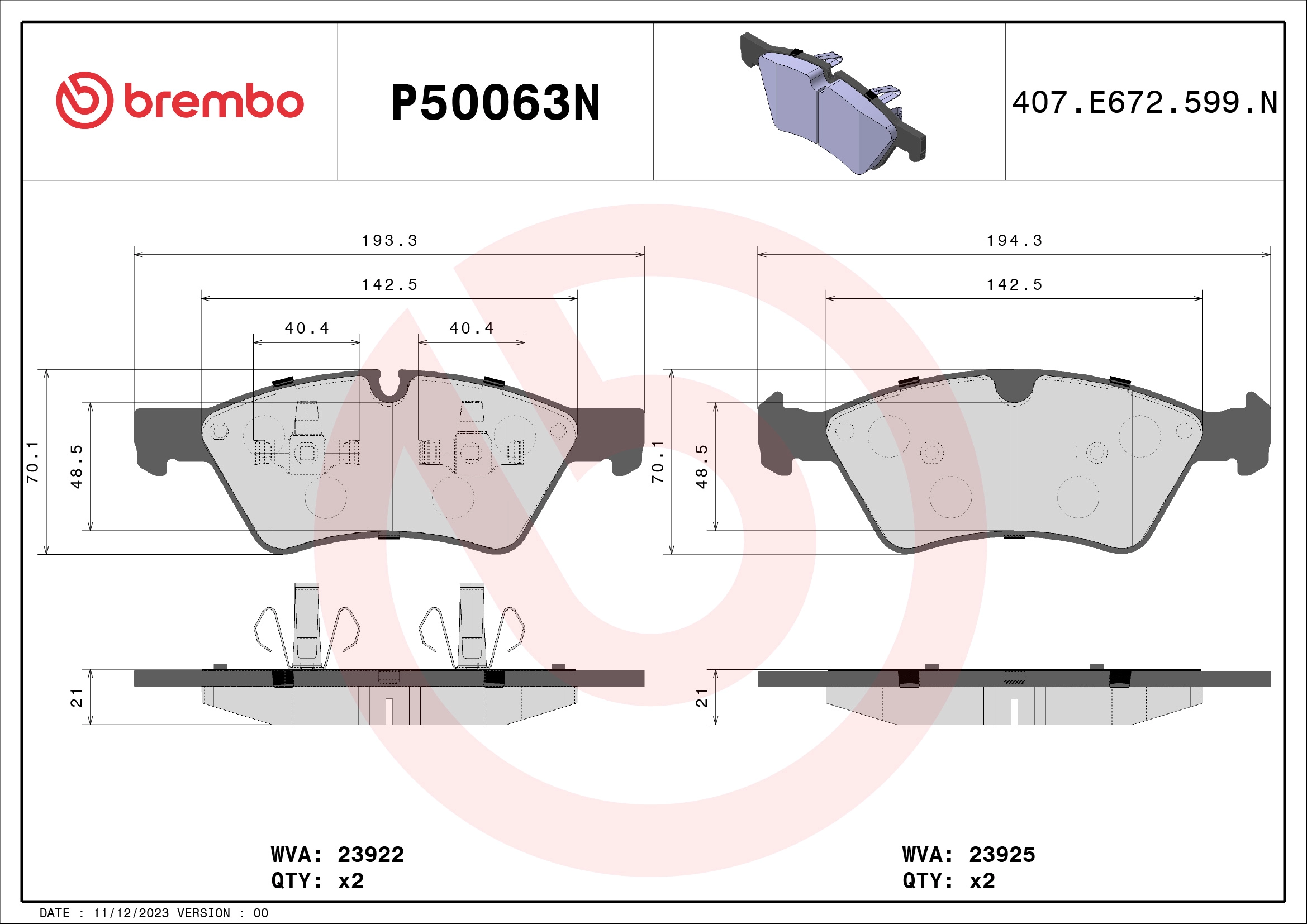 Комплект тормозных колодок дисковый тормоз prime line - ceramic BREMBO P50063N
