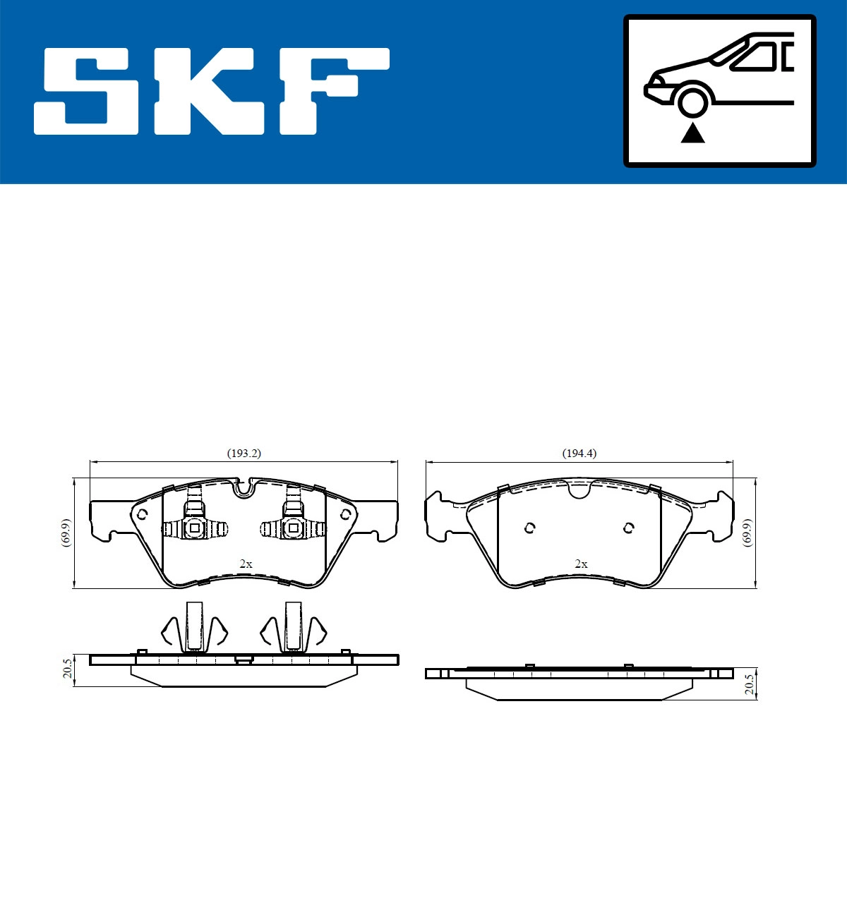 Комплект тормозных колодок дисковый тормоз SKF VKBP 80402