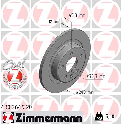 Тормозной диск coat z ZIMMERMANN 430.2649.20