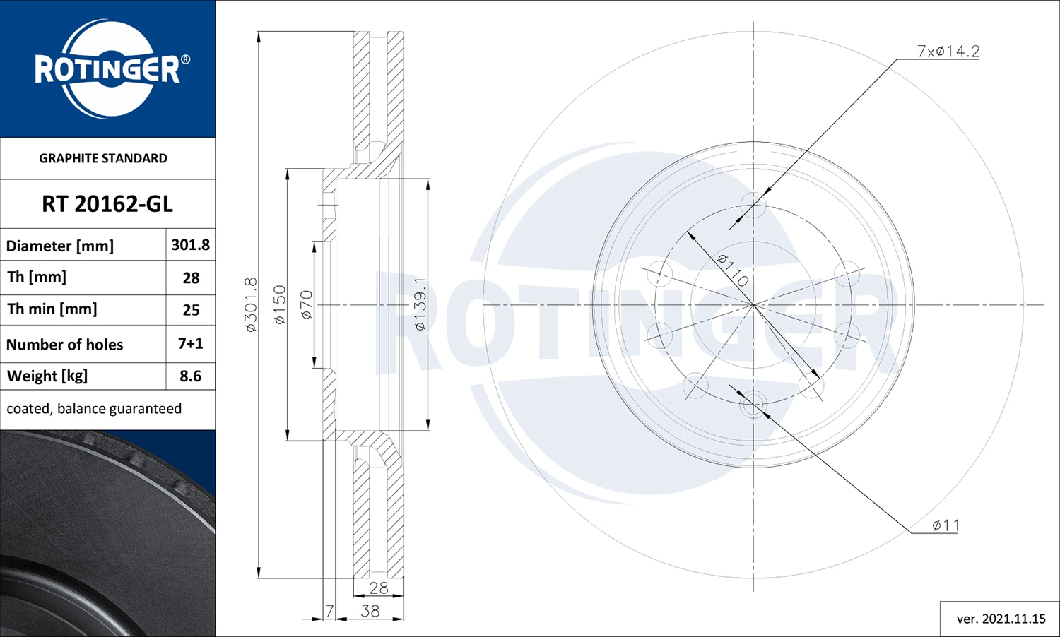 Тормозной диск graphite line ROTINGER RT 20162-GL