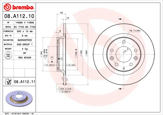 Тормозной диск prime line BREMBO 08.A112.10