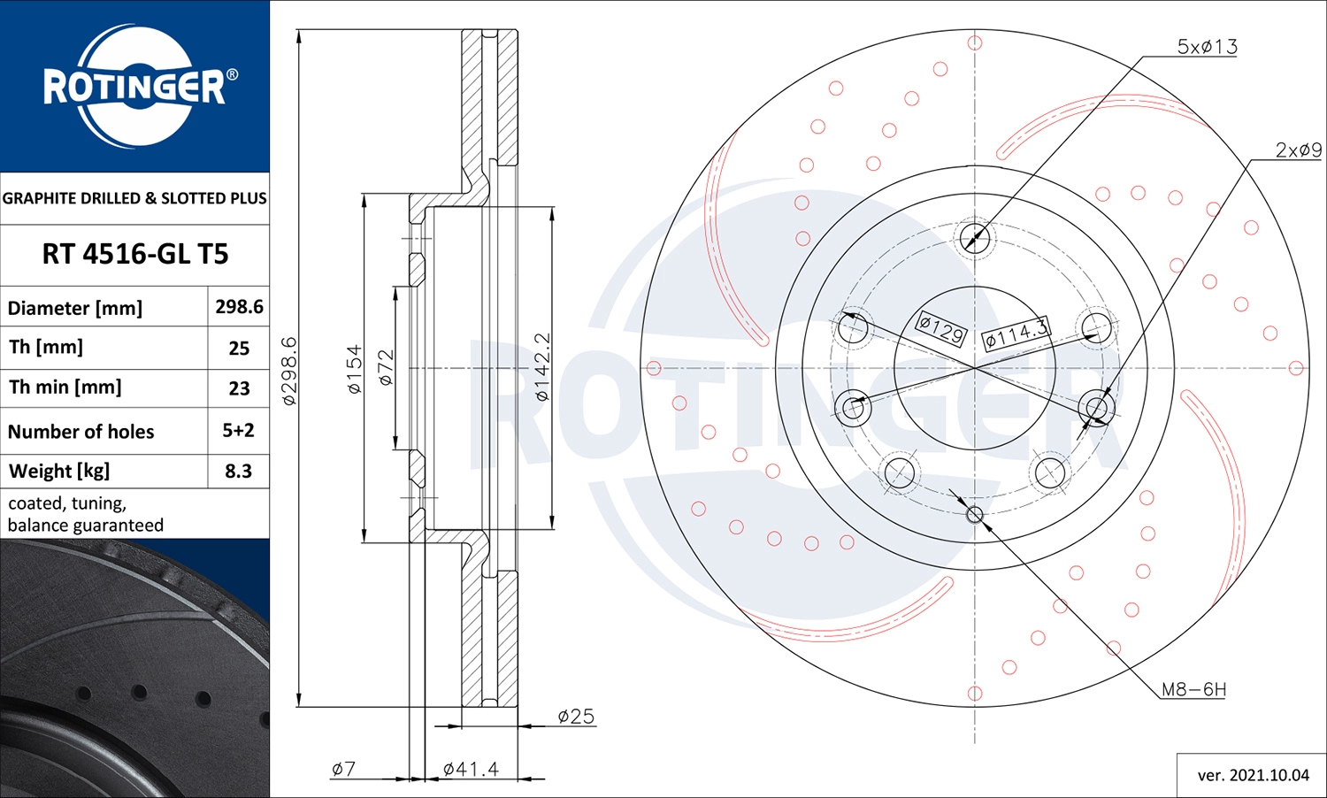 Тормозной диск graphite drilled slotted plus ROTINGER RT 4516-GL T5