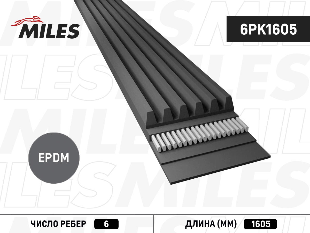 Поликлиновой ремень MILES 6PK1605