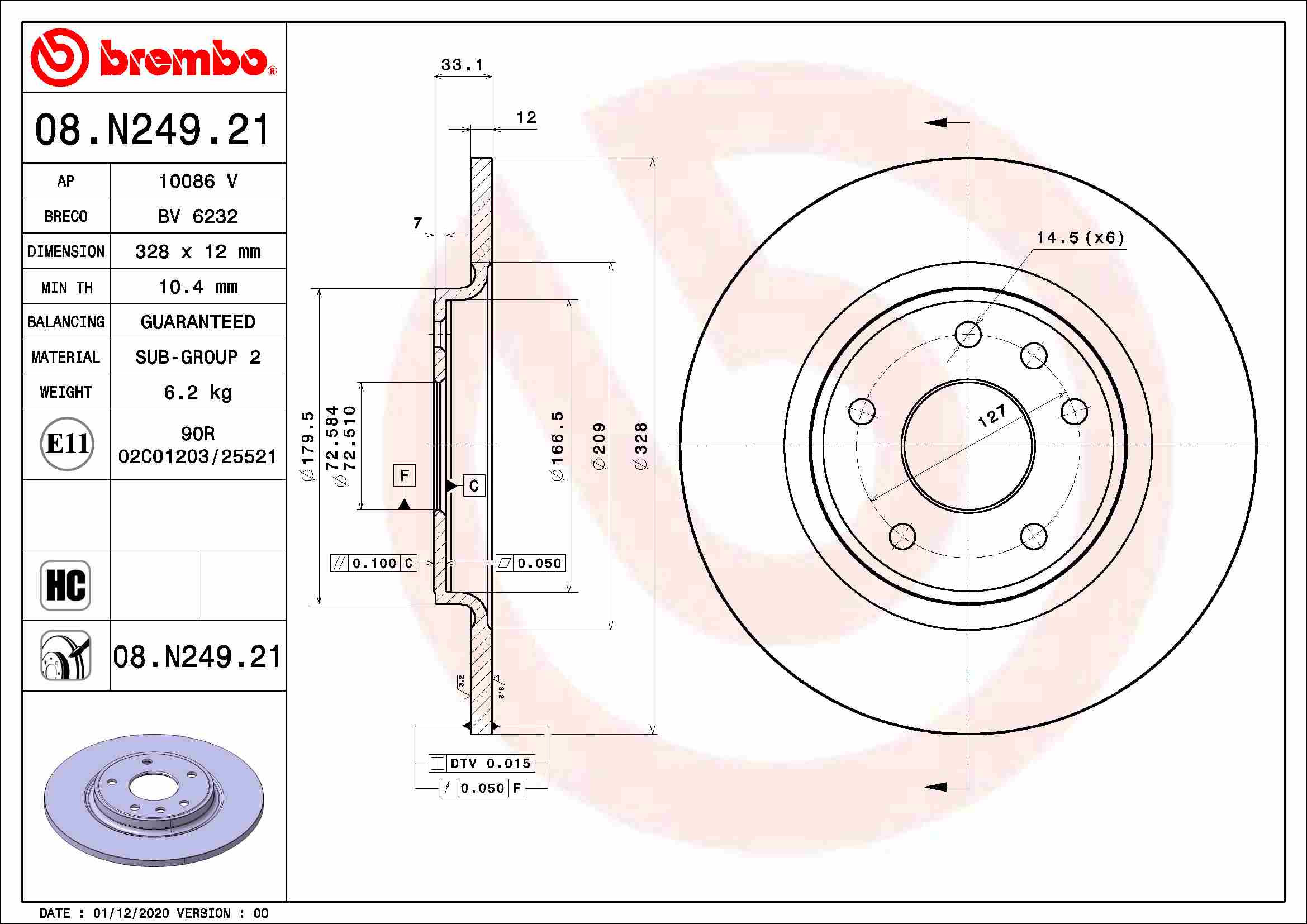 Тормозной диск prime line - uv coated BREMBO 08.N249.21