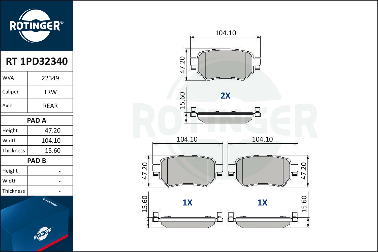 Комплект тормозных колодок дисковый тормоз ROTINGER RT 1PD32340